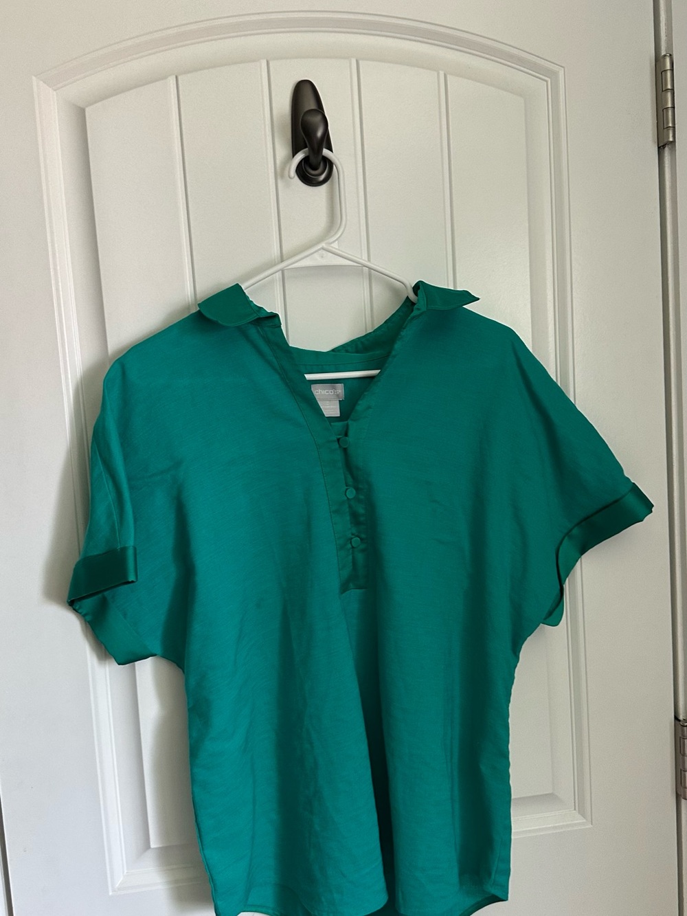 Chico's Tropical Jade Linen Blend Popover Top